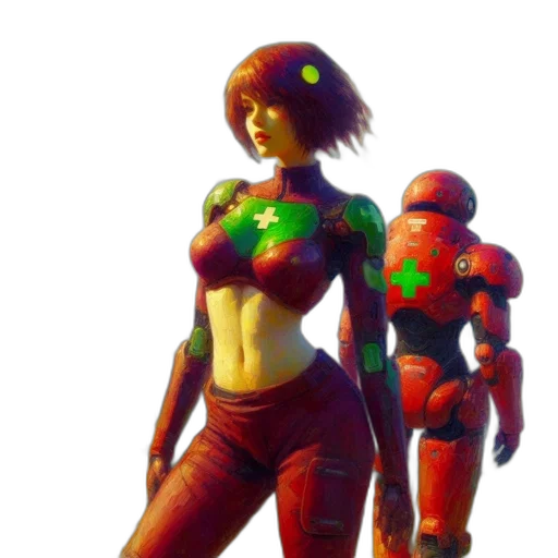 robot, concept art, pixel art, cyberpunk transparent PNG cut-out