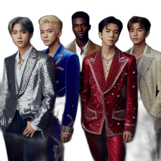 jacket, five, youths, likely transparent PNG cut-out