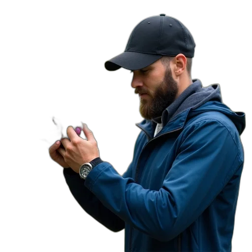 jacket, staff, hat, bottle transparent PNG cut-out