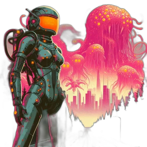 robot, concept art, cyberpunk, vaporwave transparent PNG cut-out