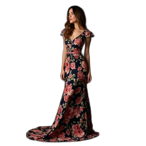 dress, woman, wearing, long transparent PNG cut-out