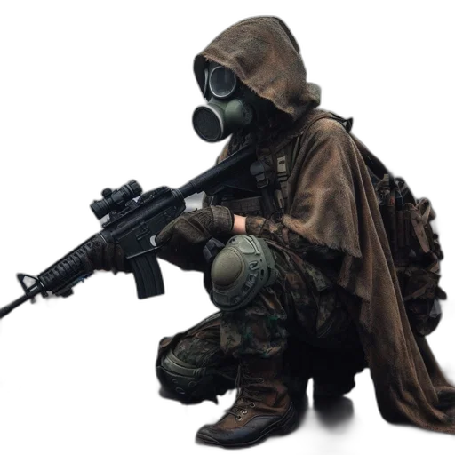mask, jacket, weapon, concept art transparent PNG cut-out