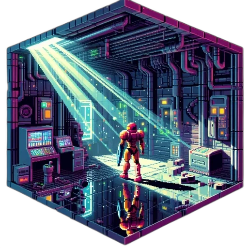 robot, building, weapon, pixel art transparent PNG cut-out
