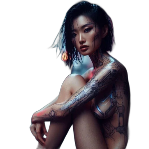 dress, jewelry, cyberpunk, photorealistic transparent PNG cut-out