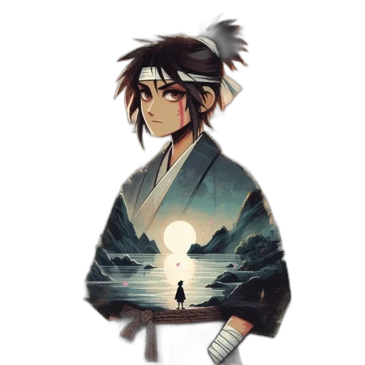 jacket, mask, creature, staff transparent PNG cut-out