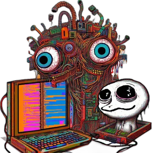 robot, creature, staff, pixel art transparent PNG cut-out