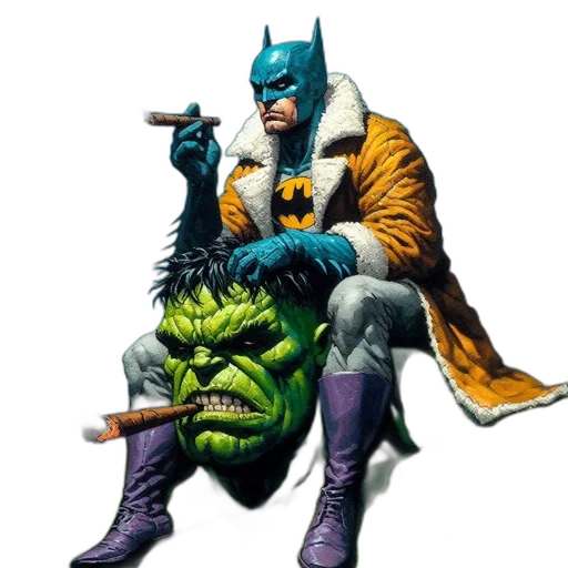 comic book art, concept art, batman, hulk transparent PNG cut-out