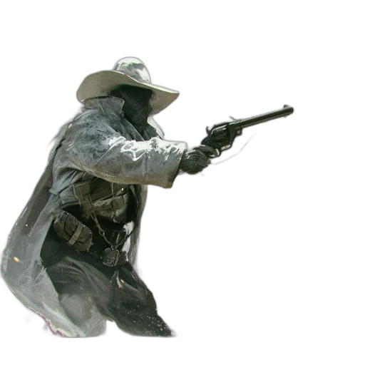 weapon, staff, jacket, hat transparent PNG cut-out