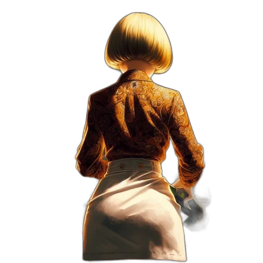 jacket, dress, staff, hair transparent PNG cut-out