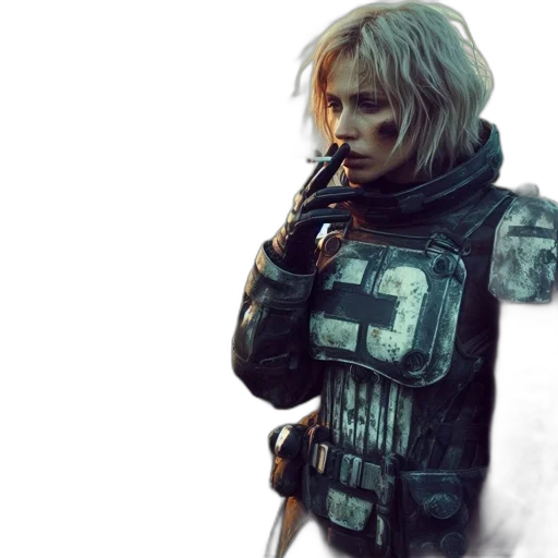 jacket, weapon, face, robot transparent PNG cut-out