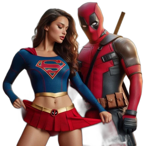 comic book art, concept art, supergirl, deadpool transparent PNG cut-out