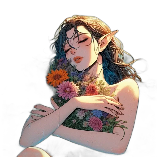flower, dress, crown, fantasy art transparent PNG cut-out