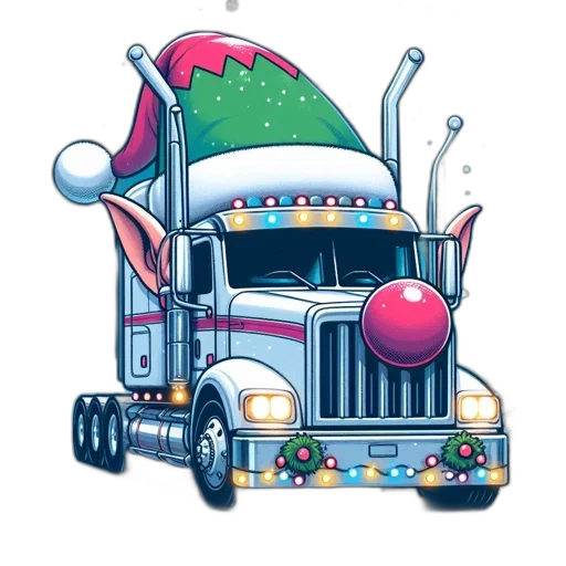 decorated, semi-truck, resembling, santa transparent PNG cut-out