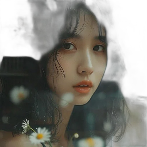 face, flower, photorealistic, oil painting transparent PNG cut-out