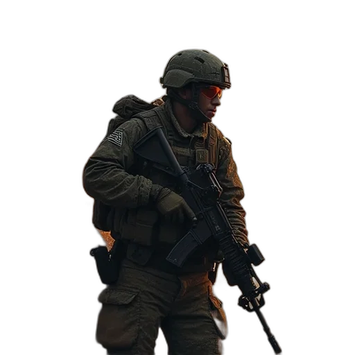 weapon, staff, jacket, hat transparent PNG cut-out