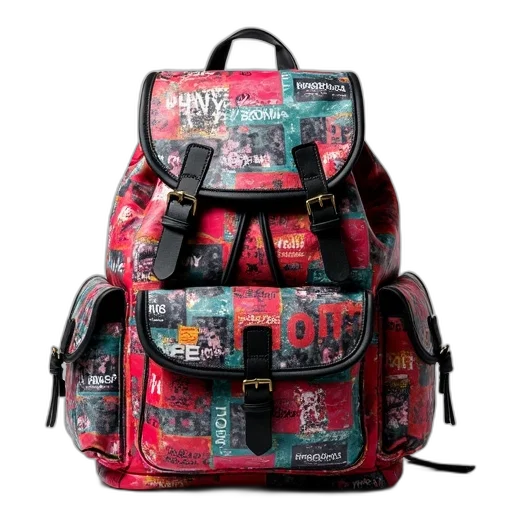 large, rucksack, graffiti, print transparent PNG cut-out