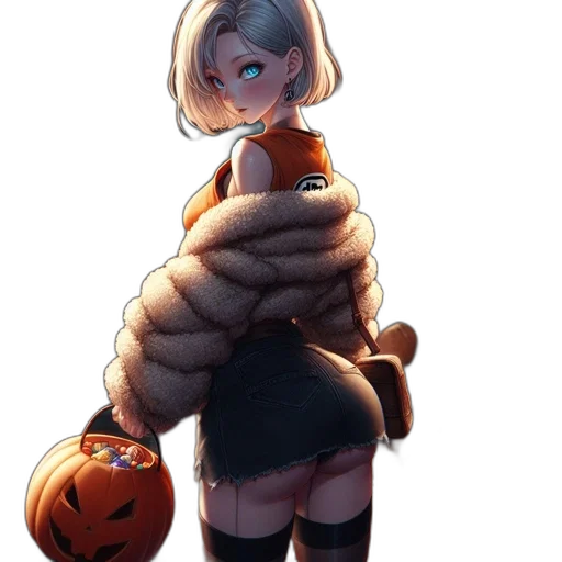 dress, jacket, creature, staff transparent PNG cut-out