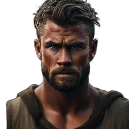 face, hair, staff, weapon transparent PNG cut-out