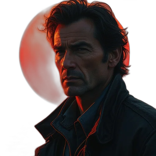 jacket, face, staff, weapon transparent PNG cut-out