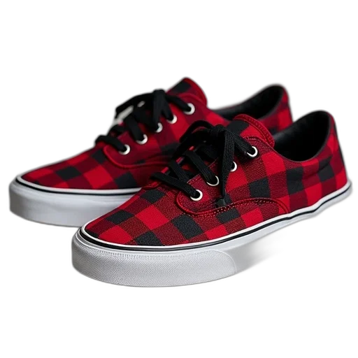 shoes, red, black, plaid transparent PNG cut-out