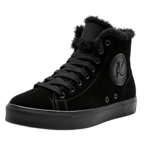 shoes, black, fuzzy, high-top transparent PNG cut-out
