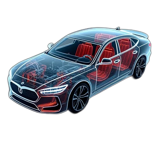 car, concept art, 3d render, cyberpunk transparent PNG cut-out
