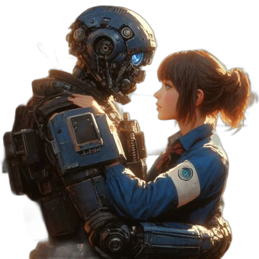robot, face, weapon, jacket transparent PNG cut-out