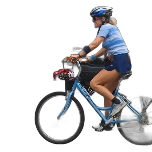 woman, rides, blue, bicycle transparent PNG cut-out