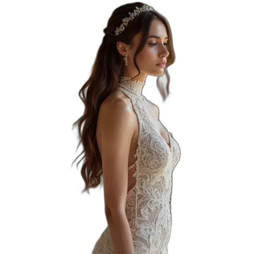 dress, crown, jewelry, photorealistic transparent PNG cut-out
