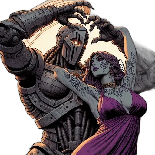 comic book art, concept art, robotic, figure transparent PNG cut-out