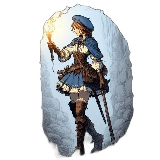 staff, sword, hat, dress transparent PNG cut-out
