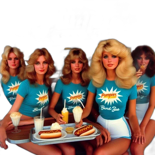 food, vaporwave, five, women transparent PNG cut-out