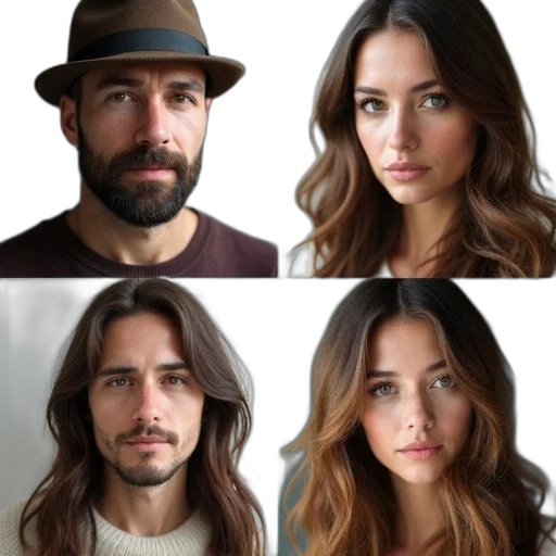 hair, hat, face, photorealistic transparent PNG cut-out