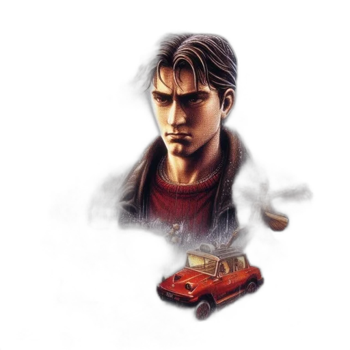 car, jacket, face, weapon transparent PNG cut-out