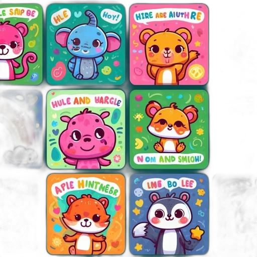 twelve, illustrated, cards, feature transparent PNG cut-out