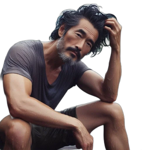 hair, photorealistic, man, sits transparent PNG cut-out