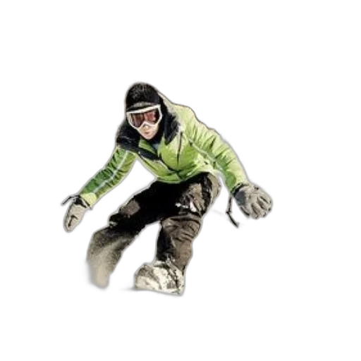 jacket, photorealistic, snowboarder, green transparent PNG cut-out