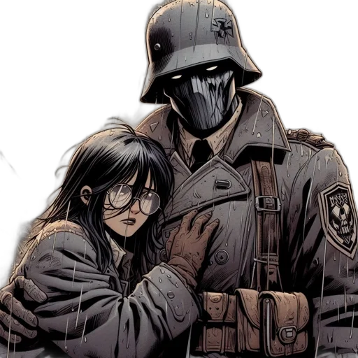 comic book art, concept art, rain-soaked, battlefield transparent PNG cut-out