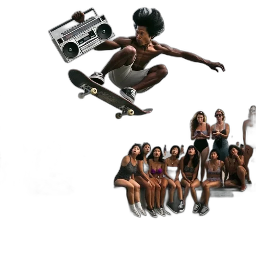 concept art, shirtless, skateboarder, performs transparent PNG cut-out