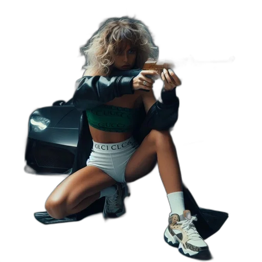 car, jacket, shoes, hair transparent PNG cut-out