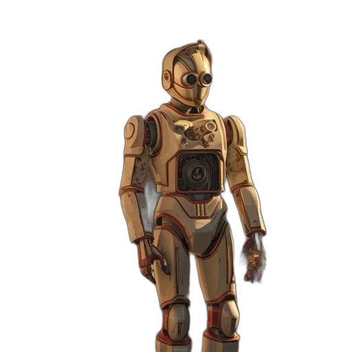 robot, concept art, 3d render, golden transparent PNG cut-out