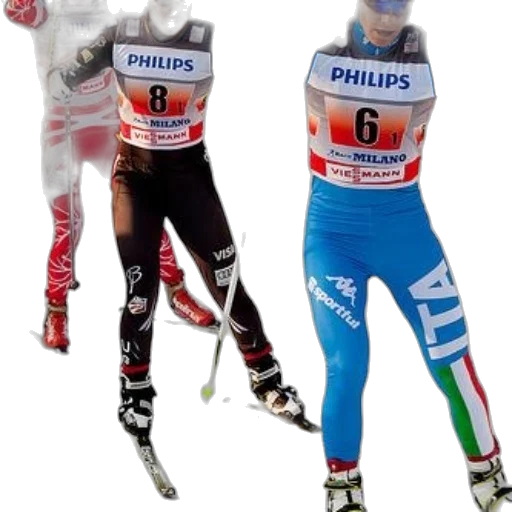 three, skiers, race, one transparent PNG cut-out