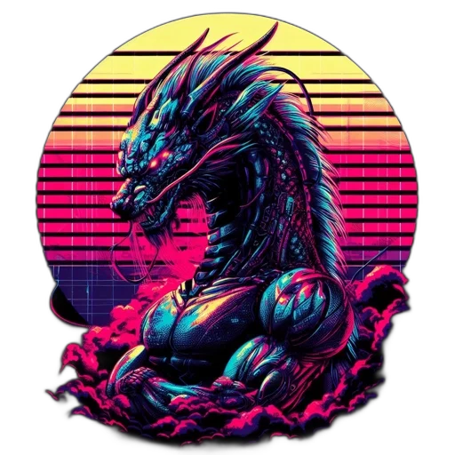 dragon, creature, vaporwave, pixel art transparent PNG cut-out