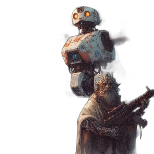 robot, weapon, concept art, cyberpunk transparent PNG cut-out