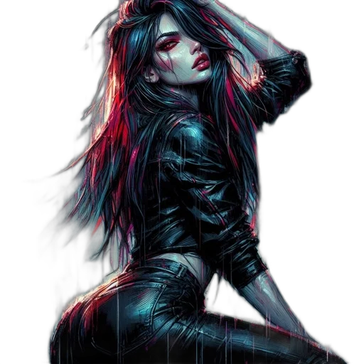 jacket, hair, cyberpunk, comic book art transparent PNG cut-out