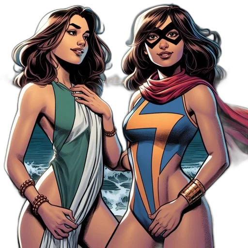 comic book art, concept art, two, female transparent PNG cut-out