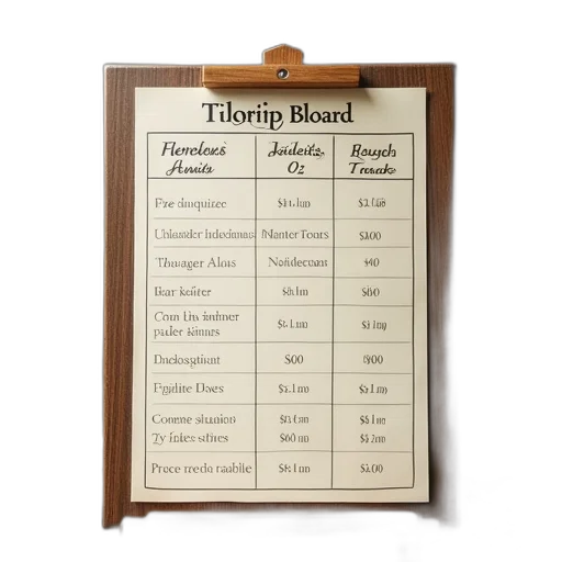 earth tones, pricing, board, options transparent PNG cut-out