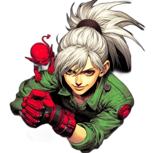 weapon, jacket, face, staff transparent PNG cut-out