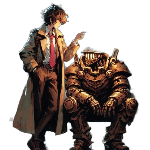 robot, jacket, weapon, concept art transparent PNG cut-out