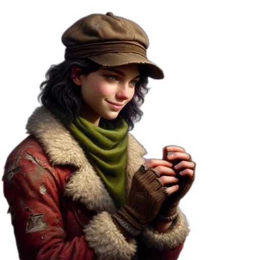 jacket, hat, face, staff transparent PNG cut-out